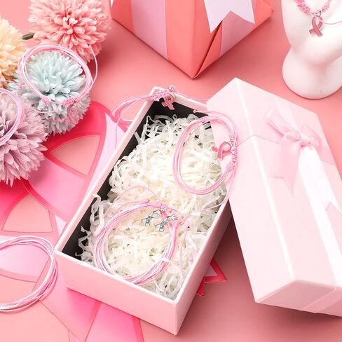 24 Pcs Breast Cancer Awareness Bracelets Adjustable Cord Bracelet Thread Pink Ribbon Breast Cancer Bracelet with Hope Faith Courage Friendship Support Breast Cancer Gift Party Favor Supplies for Women in Kuwait