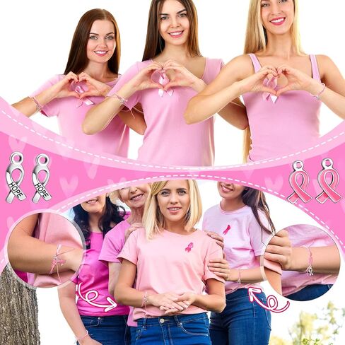 24 Pcs Breast Cancer Awareness Bracelets Adjustable Cord Bracelet Thread Pink Ribbon Breast Cancer Bracelet with Hope Faith Courage Friendship Support Breast Cancer Gift Party Favor Supplies for Women in Kuwait