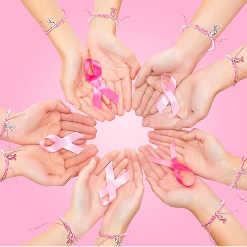 24 Pcs Breast Cancer Awareness Bracelets Adjustable Cord Bracelet Thread Pink Ribbon Breast Cancer Bracelet with Hope Faith Courage Friendship Support Breast Cancer Gift Party Favor Supplies for Women in Kuwait