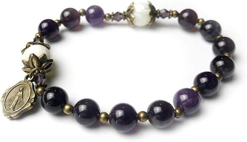 Amethyst and Mother of Pearl Stone Catholic Rosary Bracelet for Women with Miraculous Medal Charm - Rosarios Catolicos - Catholic Gifts Women - Regalos Para Mujer - Pulseras de Mujer in Saudi Arabia