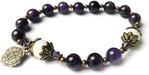 Amethyst and Mother of Pearl Stone Catholic Rosary Bracelet for Women with Miraculous Medal Charm - Rosarios Catolicos - Catholic Gifts Women - Regalos Para Mujer - Pulseras de Mujer in Saudi Arabia