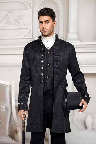سترة رجالي Steampunk من القرون الوسطى زي القراصنة الفايكنج وعصر النهضة زي رسمي معطف خلفي قوطي فيكتوري للهالوين معاطف سهرة in Kuwait