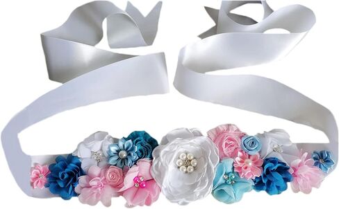 Maternity Pregnancy Flower Sash Belt, Rhinestone Feather Sash for Wedding Bride/Baby Shower Dress in Kuwait