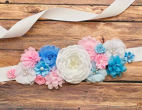 Maternity Pregnancy Flower Sash Belt, Rhinestone Feather Sash for Wedding Bride/Baby Shower Dress in Kuwait