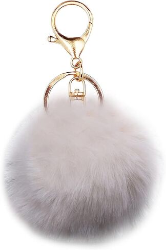 jtkdxqs Pom Pom Keychain Soft Artificial Rabbit Fur Plush Fluffy Ball Key Ring for Women Girls in Saudi Arabia