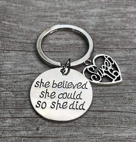Sweet 16 Inspirational She Believed She Could So She Did Charm Keychain, Sweet Sixteen Jewelry Birthday Gift for Girls in Saudi Arabia