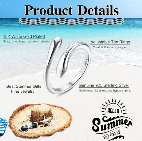 Milacolato 925 Sterling Silver Toe Rings for Women 18K White Gold Plated Arrow Heart Infinity Vintage Celtic Knot Teardrop Daisy Flower Stylish Toe Rings Adjustable Toe Band Rings Summer Beach Foot Jewelry in Kuwait