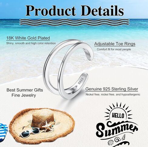 Milacolato 925 Sterling Silver Toe Rings for Women 18K White Gold Plated Arrow Heart Infinity Vintage Celtic Knot Teardrop Daisy Flower Stylish Toe Rings Adjustable Toe Band Rings Summer Beach Foot Jewelry in Kuwait