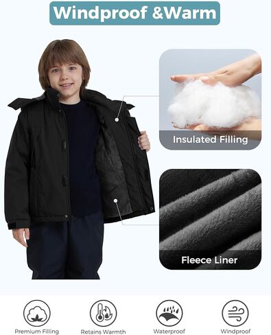 ZSHOW Boys' Waterproof Ski Jacket Windbproof Hooded Mountain Sportswear Outdoor Raincoat in Kuwait