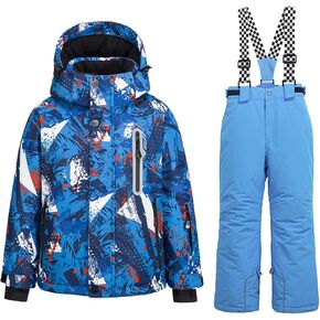 WOWULOVELY Big Boy's 2-Piece Colorblock Snow Pants and Jacket Snowsuit Ski Suit