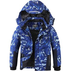 OHSNMAKSL Boy's Waterproof Ski Jacket Warm Winter Snow Coat Kids Fleece Snowboarding Jackets Thick Hooded Windproof Coats