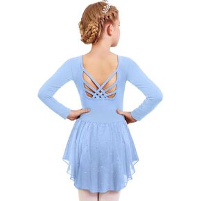 Arshiner Girls Long Sleeve Ballet Leotards with Shinny Skirts Criss-Cross Back Dance Dresses
