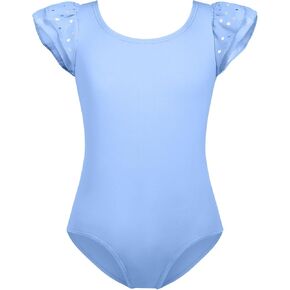 Zaclotre Girls Shiny Ruffle Sleeve Ballet Leotard for Dance, Gymnastics Hollow Bow Back Leotards for Kids