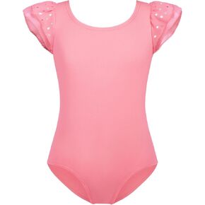Zaclotre Girls Shiny Ruffle Sleeve Ballet Leotard for Dance, Gymnastics Hollow Bow Back Leotards for Kids