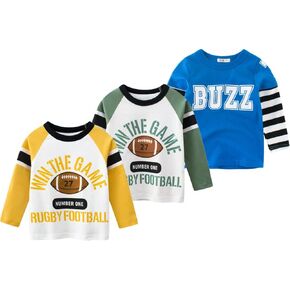 Boys Casual Long Sleeve Crew Neck Cotton Dinosaur Printed Tops T-Shirts 3 Packs Set 1-7T