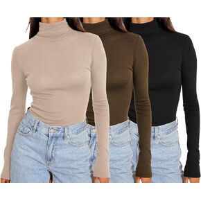 Womens 3 Piece Turtleneck Long Sleeve Shirts Mock Neck Fall Fashion 2023 Slim Fit Winter Thermal Underwear Tops