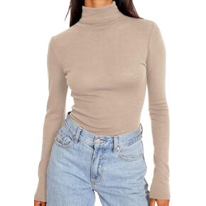 Trendy Queen Women's Turtleneck Long Sleeve Shirts Fall Fashion Basic Layering Slim Fit Soft Thermal Underwear Tops
