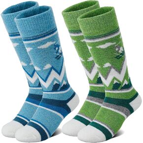 unenow Merino Wool Ski Socks Kids 2 Pairs, Winter Warm Snowboarding Thermal Socks for Boys Girls Toddlers
