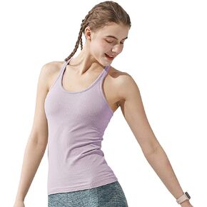 Yoga Racerback Tank Top for Women with Built in Bra,Women's Padded Sports Bra Fitness Workout Running Shirts