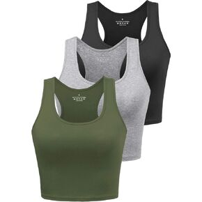 Sports Crop Tank Tops for Women Cropped Workout Tops Racerback Running Yoga Tanks Cotton Sleeveless Gym Shirts 3 Pack