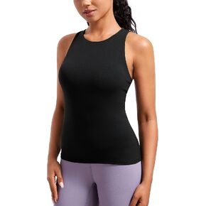 CRZ YOGA Butterluxe Womens Racerback Workout Tank Top with Built in Shelf Bra - Padded High Neck Yoga Athletic Camisole in Saudi Arabia