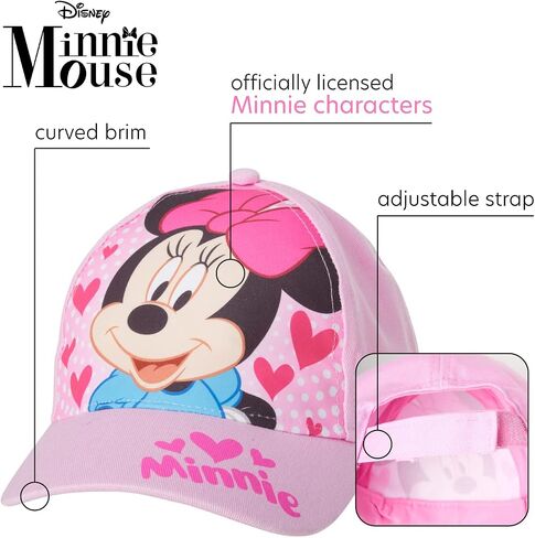 Disney Girls' 2 Pack Adjustable Baseball Hat: Minnie Mouse, Encanto Mirabel, Ariel, Princess (Toddler/Little Girl), Size Age 4-7, Minnie Mouse Pink in Saudi Arabia