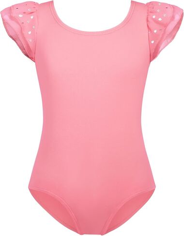 زي باليه بأكمام مكشكشة لامعة للفتيات من زاكلوتر للرقص، ملابس الجمباز المجوفة الخلفية للأطفال in Kuwait