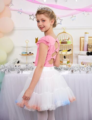 زي باليه بأكمام مكشكشة لامعة للفتيات من زاكلوتر للرقص، ملابس الجمباز المجوفة الخلفية للأطفال in Kuwait