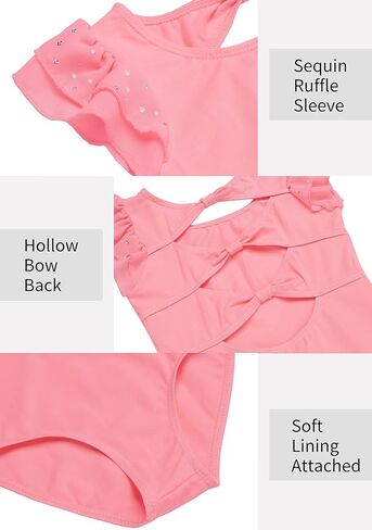 زي باليه بأكمام مكشكشة لامعة للفتيات من زاكلوتر للرقص، ملابس الجمباز المجوفة الخلفية للأطفال in Kuwait