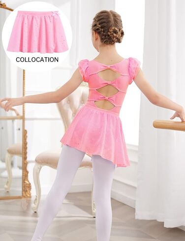 زي باليه بأكمام مكشكشة لامعة للفتيات من زاكلوتر للرقص، ملابس الجمباز المجوفة الخلفية للأطفال in Kuwait