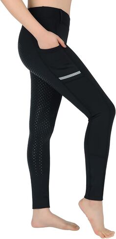SPOEAR Horse Riding Pants Equestrian Girls Full Seat Silicone Breeches Kids Pull-On Horseback Riding Tights Pockets in Kuwait
