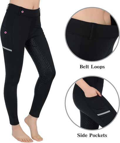 SPOEAR Horse Riding Pants Equestrian Girls Full Seat Silicone Breeches Kids Pull-On Horseback Riding Tights Pockets in Kuwait
