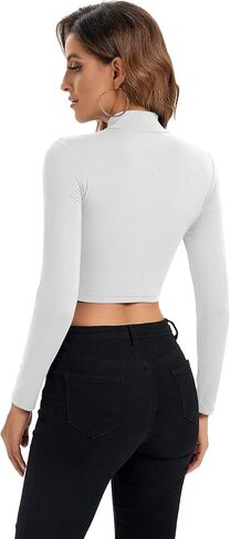 Womens Long Sleeve Crop Tops Lightweight Mock Neck Base Layer Shirts in Kuwait
