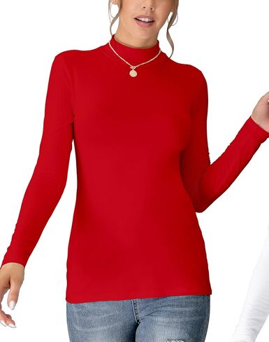 UNTYHOTS Women's Sleeveless Long Sleeves Mock Turtleneck Top Basic Stretch Fitting Pullover Lightweight Slim Shirt in Kuwait