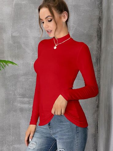 UNTYHOTS Women's Sleeveless Long Sleeves Mock Turtleneck Top Basic Stretch Fitting Pullover Lightweight Slim Shirt in Kuwait