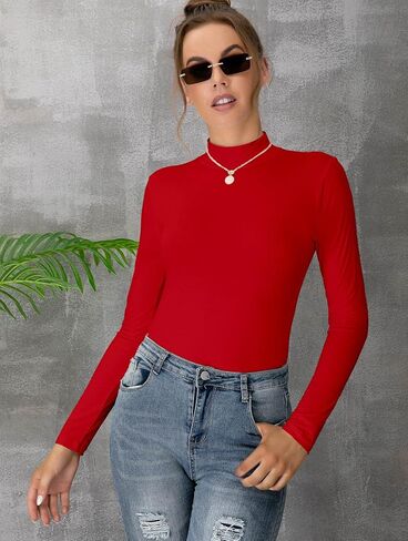 UNTYHOTS Women's Sleeveless Long Sleeves Mock Turtleneck Top Basic Stretch Fitting Pullover Lightweight Slim Shirt in Kuwait