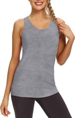 Mippo Womens Long Workout Tops Racerback Athletic Yoga Gym Tank Top Sports Tennis Shirt in Kuwait