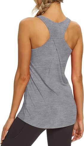 Mippo Womens Long Workout Tops Racerback Athletic Yoga Gym Tank Top Sports Tennis Shirt in Kuwait