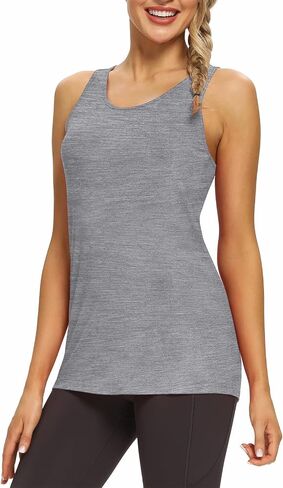 Mippo Womens Long Workout Tops Racerback Athletic Yoga Gym Tank Top Sports Tennis Shirt in Kuwait