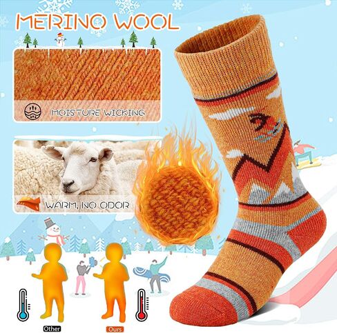 unenow Kids Knee-high Merino Wool Ski Socks 2 Pairs for Snowboarding Winter | Moisture-Wicking, Cushioning, Boys and Girls Thermal Warm Socks for Skiing, Skating, Hiking, Winter Cold Weather in Saudi Arabia