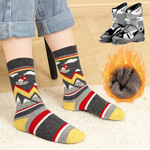 unenow Kids Knee-high Merino Wool Ski Socks 2 Pairs for Snowboarding Winter | Moisture-Wicking, Cushioning, Boys and Girls Thermal Warm Socks for Skiing, Skating, Hiking, Winter Cold Weather in Saudi Arabia