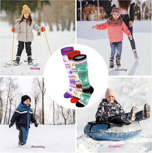 Ski Socks Kids 3 Pairs Warm Winter Snow Socks for Boys Girls Child Youth Skiing Snowboard Socks for 4-15 Year Old Children in Saudi Arabia