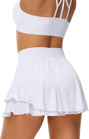 UrKeuf Women's Athletic Tennis Skirts with Pockets 13in Ruffle Golf Running Workout Ice Silk Flowy Skorts with Sports Shorts in Kuwait