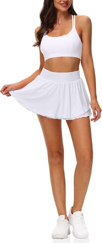 UrKeuf Women's Athletic Tennis Skirts with Pockets 13in Ruffle Golf Running Workout Ice Silk Flowy Skorts with Sports Shorts in Kuwait
