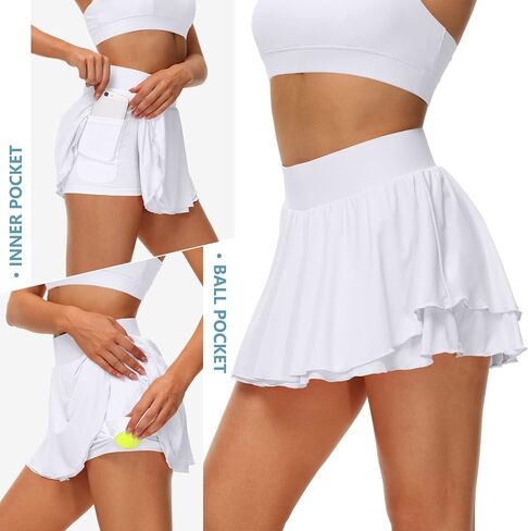UrKeuf Women's Athletic Tennis Skirts with Pockets 13in Ruffle Golf Running Workout Ice Silk Flowy Skorts with Sports Shorts in Kuwait