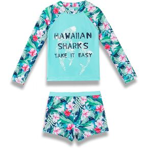 PHIBEE Girls' Rash Guard Set Long Sleeve UPF 50+ Sun Protection Two-Piece Swimwear in Saudi Arabia