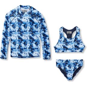 Eddie Bauer Girls' Rash Guard Set - 3 Piece Swimsuit Set - UPF 50+ Quick Dry Rash Guard, Tankini Top, and Bottom (S-XL)