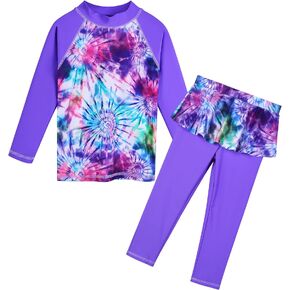 TFJH E Girls Long Sleeve Swimsuits Skirt 2-Pieces Rash Guard Set Sun Protection UV 50+ in Kuwait