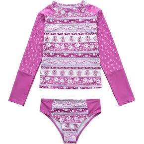 BIKINX Girls Rash Guard 3t 2 Piece Swimsuit Set Long Sleeve Floral Print Bikini with UPF 50+ Sun Protection Tankini