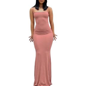 Woxlica Women's Casual Lounge Slip Long Dress Sleeveless Bodycon Maxi Dresses Solid Color